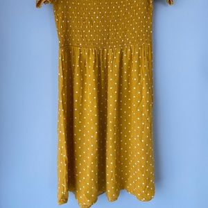 Off the shoulder yellow polka dot dress